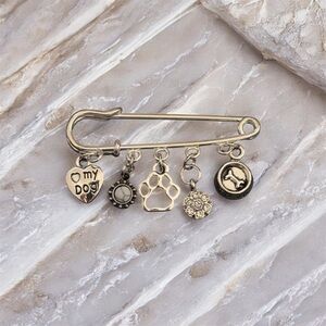 Dog Charm Safety Pin Brooch